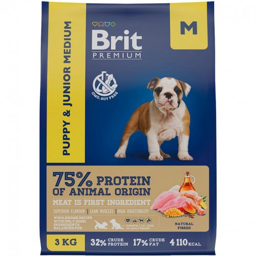 Сухой корм Brit Premium Dog Puppy and Junior Medium,для щенков и молодых собак средних пород с курицей 8 кг