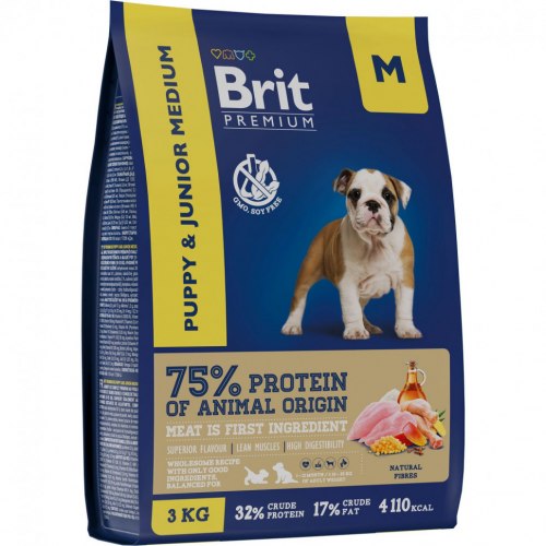 Сухой корм Brit Premium Dog Puppy and Junior Medium,для щенков и молодых собак средних пород с курицей 3 кг