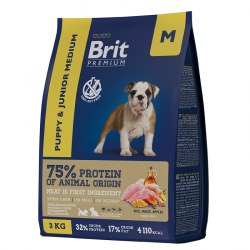 Сухой корм Brit Premium Dog Puppy and Junior Medium,для щенков и молодых собак средних пород с курицей 3 кг