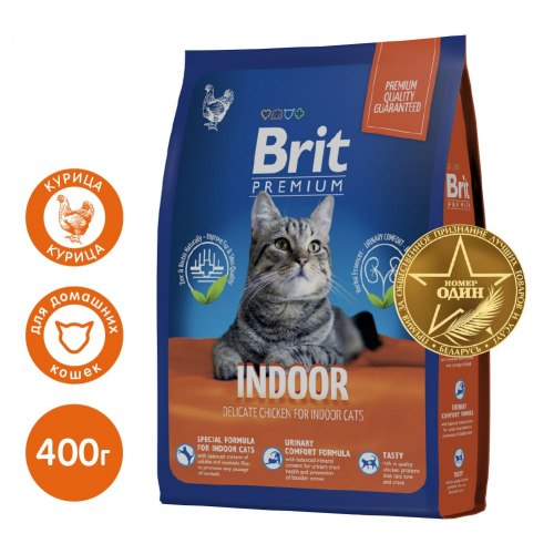 Сухой корм Brit Premium Cat Indoor д/взрос. кошек домаш. содерж. с курицей 400 г