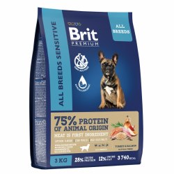 Сухой корм Brit Premium Dog Sensitive д/собак cухой корм с ЛОСОСЕМ И ИНДЕЙКОЙ 15 кг