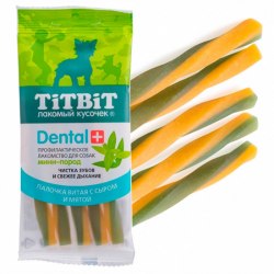 Палочка витая TiTBiT Dental с сыром и мятой (чистка зубов и свежее дыхание), 30 г