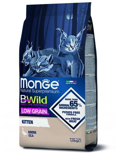 Сухой корм Monge Cat BWild LOW GRAIN Kitten, для котят, низкозерновой, из мяса гуся 10 кг