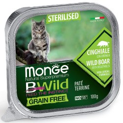 Влажный корм Monge Cat BWild GRAIN FREE для стерилизованных кошек, беззерновой, из кабана с овощами, ламистер 100 г