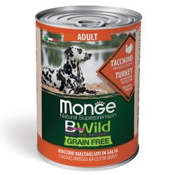 Влажный корм Monge Dog BWild GRAIN FREE для взрослых собак, из индейки с тыквой и кабачками, консервы 400 г