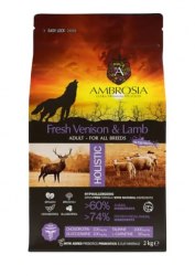 Сухой корм AMBROSIA GRAIN FREE холистик для собак всех пород, оленина, ягненок, 2кг