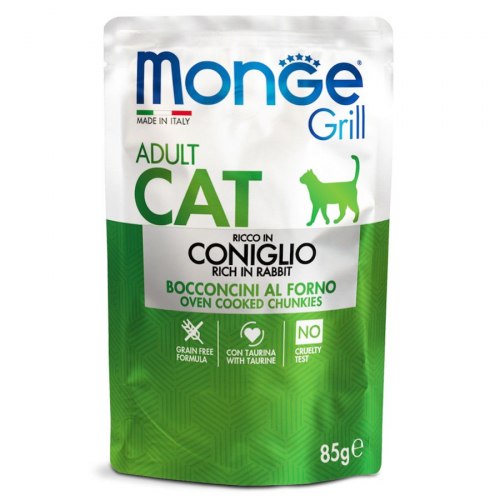 Влажный корм Monge Grill adult cat. Кусочки в желе с итальянским кроликом, 85г