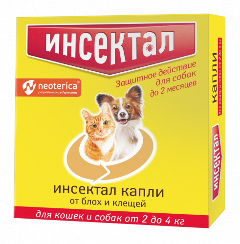 Капли от блох и клещей Инспектал для кошек и собак от 2 до 4 кг - 1 пип.