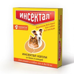 Капли от блох и клещей Инспектал для кошек и собак от 4 до 10 кг - 1 пип.