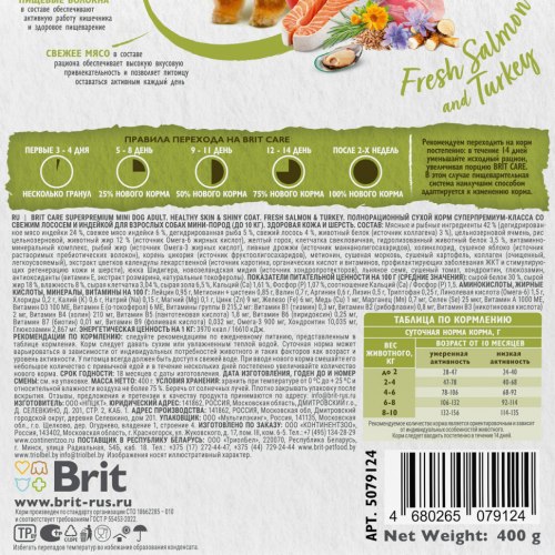 Сухой корм Brit Care MINI dog adult Healthy Skin&Shiny Coat 400 г