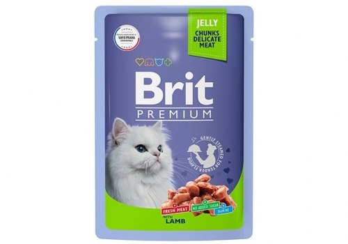 Консерва Brit Premium для взрослых кошек ягненок, говядина в желе 85 г