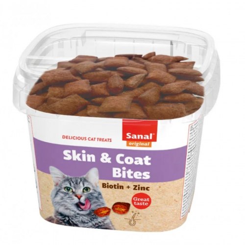 Профилактическое лакомство Sanal Хрустящие подушечки Skin&coat Bites Biotin+Zinc уход за кожей и шерстью 75 г
