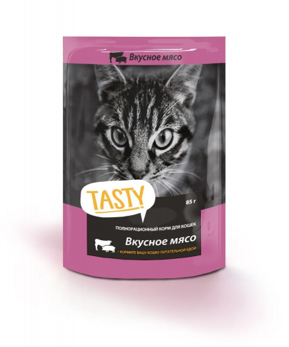 Влажный корм Tasty для кошек "Вкусное мясо" свинина-говядина 85 г