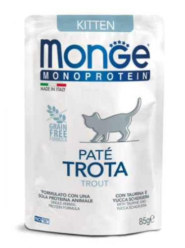 Влажный корм Monge Cat Kitten monoprotein для котят паштет из Форели 85 г