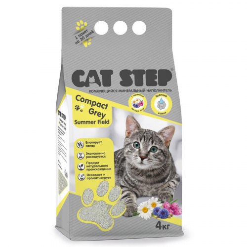 Наполнитель минеральный Cat Step Compact Gray Summer Field, комкующийся, с ароматом летнего луга 10 л