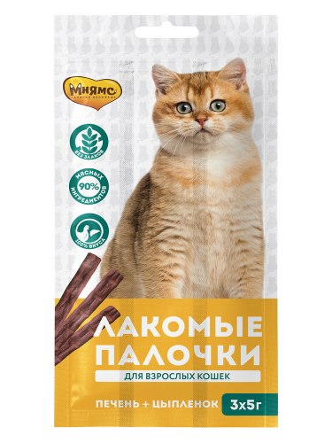 Лакомство Мнямс Палочки для котов из цыпленка и печени 5г