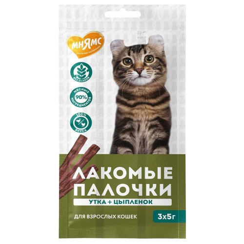 Лакомство Мнямс Палочки для кошек из цыпленка и утки 5г