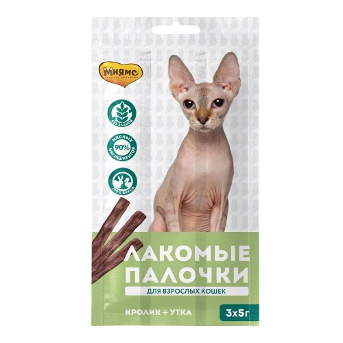 Лакомство Мнямс Палочки для кошек с уткой и кроликом 5г