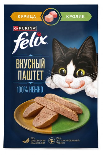 Консерва Felix Двойная вкуснятина для взр.кошек, Курица-Кролик, паштет 75г