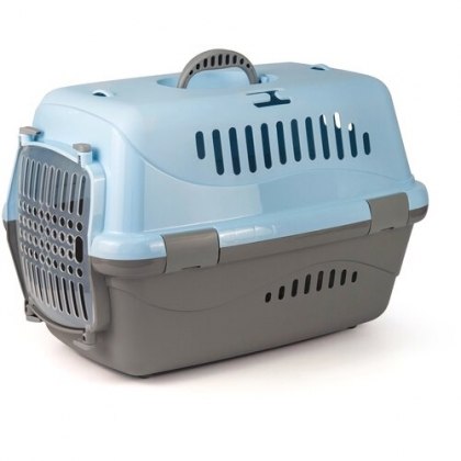 Переноска Турне L с прозрачной пласт. дверцей голубая, 54,5*36*34