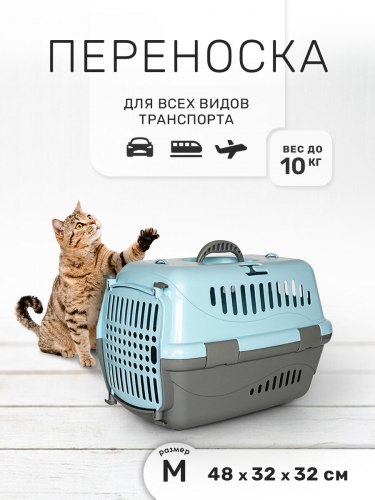 Переноска Турне M с прозрачной пласт. дверцей голубая, 48*32*32 до 10 кг