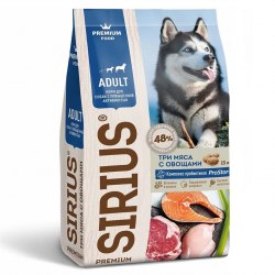 Сухой корм SIRIUS корм для собак активных 3 мяса/овощи 15 кг