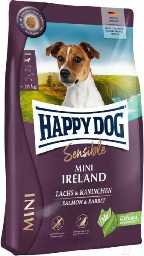 Сухой корм Happy Dog 61221 Sensible Mini Ireland (лосось кролик) 10 кг