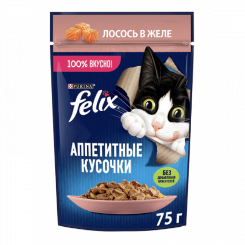 Консерва Felix Аппетитные кусочки для кошек (Лосось в желе) 75 г