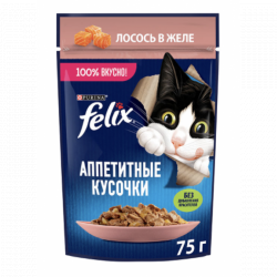 Консерва Felix Аппетитные кусочки для кошек (Лосось в желе) 75 г