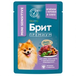 Сухой корм Брит для собак мини-пород с чyвств. пищев. (Ягненок с морковью в соусе) 85 г