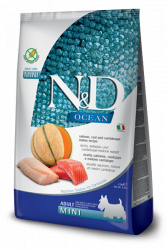Сухой корм Farmina N&D Ocean Dog Salmon, Codfish & Cantaloupe Melon Adult MINI OCEAN 0,8 кг. Беззерновой эдалт МИНИ лосось, треска и дыня ОКЕАН /