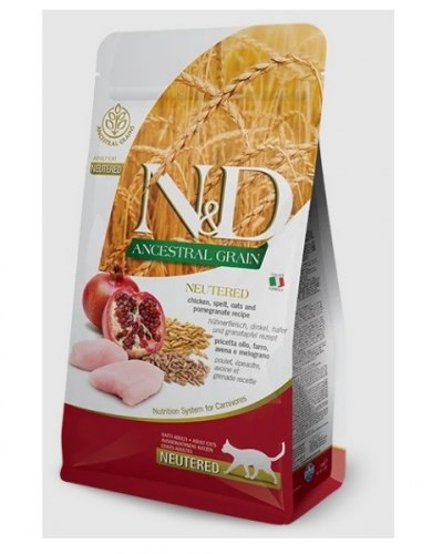 Сухой корм Farmina N&D Ancestral Grain Cat Chicken & Pomegranate Adult Neutered 1,5 кг. Низкозерновой корм для кошек курица и гранат для стерилизованных