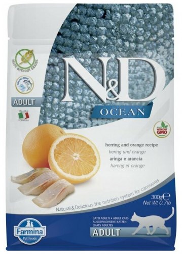 Сухой корм Farmina N&D OCEAN Cat Herring & Orange Adult 1,5 кг. Беззерновой для кошек ОКЕАН сельдь и апельсин