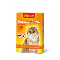 Биоошейник Amstrel оранжевый, для кошек и мелких собак, 35 см