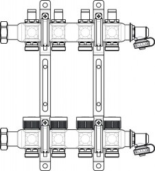 Гребенка на 6 контуров с регулирующими вставками на подаче Oventrop Multidis SF 1"