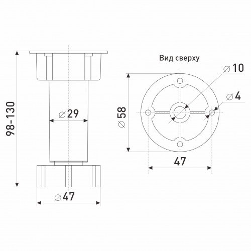 Опора кухонная 10мм неразборная регулируемая 95-130мм пластик черная SOLLER 125-218