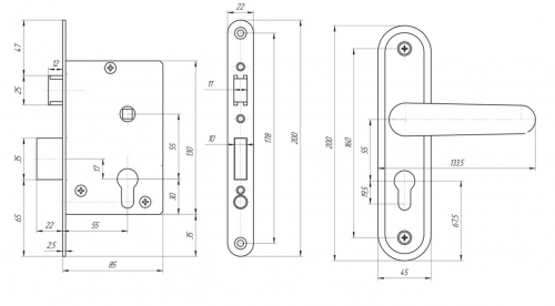 Замок врезной Абсолют ЗВ4.2-08 серебро