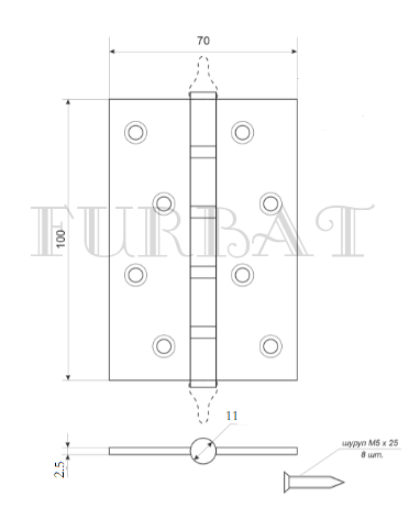 Петля фигруная FURBAT HY-100MM сатин (2шт в комплекте)