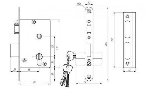 Замок врезной Омега ЗВ4-3/01 серебро