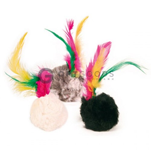 Игрушка д/кошек меховой шарик с пером 4см PerseiLine ИК-10