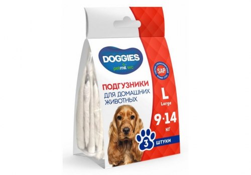Подгузники для домашних животных 9-14кг (упаковка 3 шт) Petmil WC DOGGIES Арт.L1 DP УП 003 Г5 20