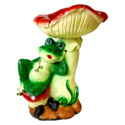 Садовая фигурка из гипса Лягушка на привале под мухомором (410*350мм)