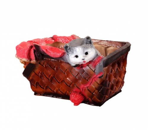 Садовая фигурка из гипса Кашпо Котенок с клубком в корзинке (190*250мм) 40