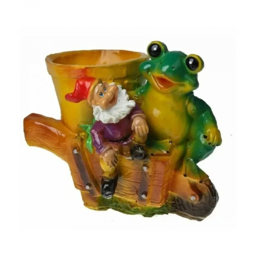 Кашпо Лягушка с гномом на тачке (300*310мм) 166