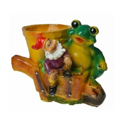 Кашпо Лягушка с гномом на тачке (300*310мм) 166