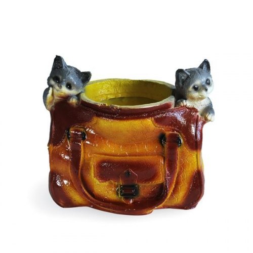 Садовая фигурка из гипса Кашпо Два котенка в сумке (220*250мм)