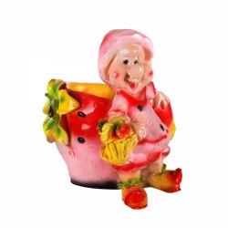 Садовая фигурка из гипса Кашпо Гном- Клубничка с корзиной (210*190мм)