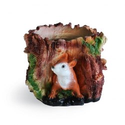 Садовая фигурка из гипса Кашпо Белка в пне большое (200*260мм)