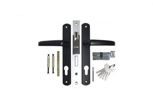 Замок с ручками SL 124-25-750 -BL (черный) (м/о85-планка,24-дм25) S-Locked 121293 для калиток, с цилиндром