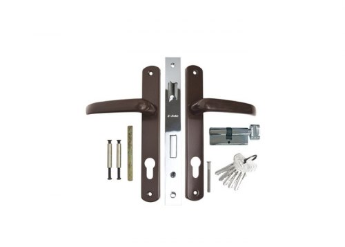 Замок с ручками SL 124-25-750 -BR (коричневый) (м/о85-планка,24-дм25) S-Locked 121295 для калиток, с цилиндром